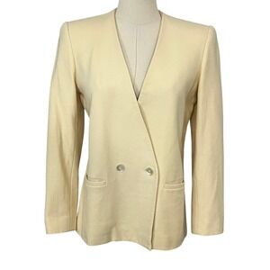 Kasper For A.S.L. Petite Double Breasted Blazer Cream Wool Blend Sz 6P Career 6